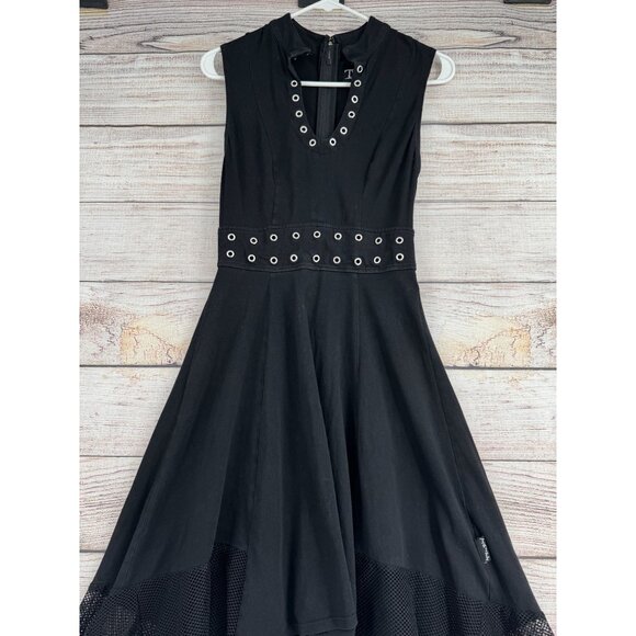 Tripp NYC Daang Goodman Fit and Flare Goth Fishnet Dress Women's Small Black - Picture 3 of 13